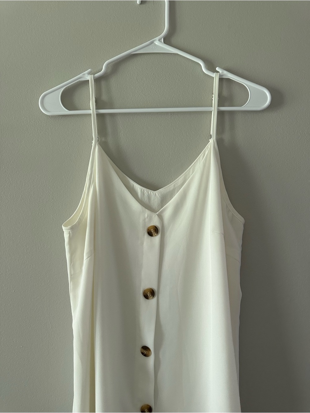 Amazon Cream Spaghetti-Strap Button-Front Mini Dress